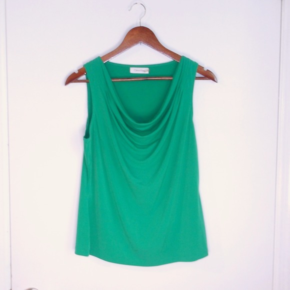 Calvin Klein Green Office Tank Top‎ Pleated V-Neck Career Cocktail Size L /#5204 - Picture 1 of 3